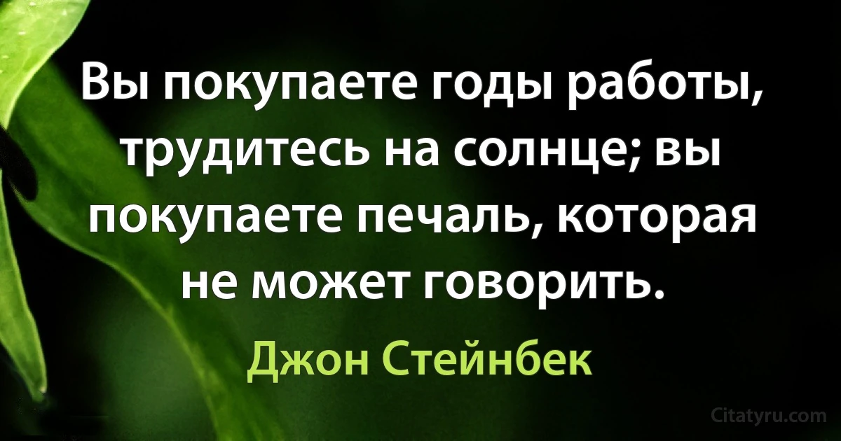 Вы покупаете годы работы, трудитесь на солнце; вы покупаете печаль, которая не может говорить. (Джон Стейнбек)