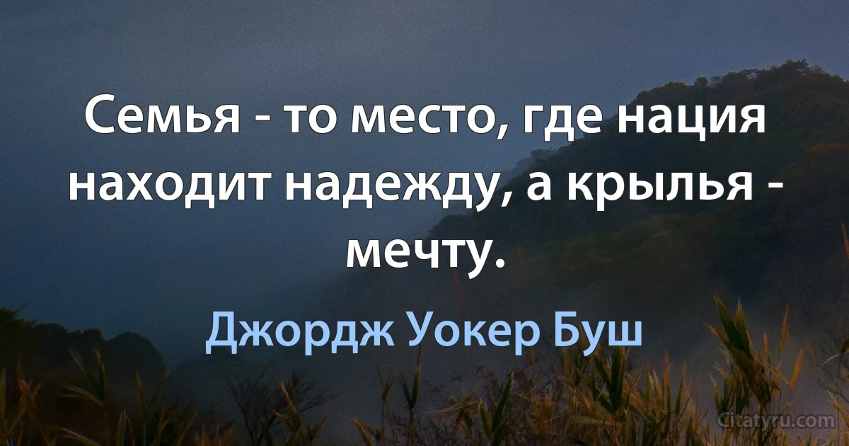 Семья - то место, где нация находит надежду, а крылья - мечту. (Джордж Уокер Буш)