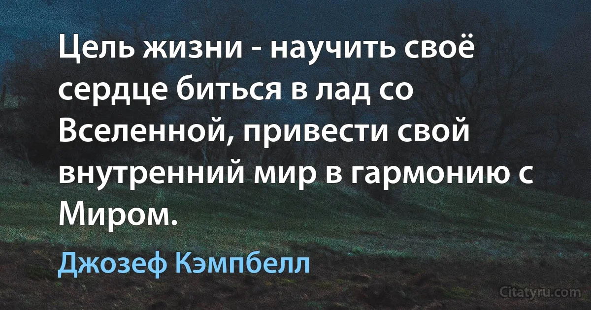 Цель жизни - научить своё сердце биться в лад со Вселенной, привести свой внутренний мир в гармонию с Миром. (Джозеф Кэмпбелл)