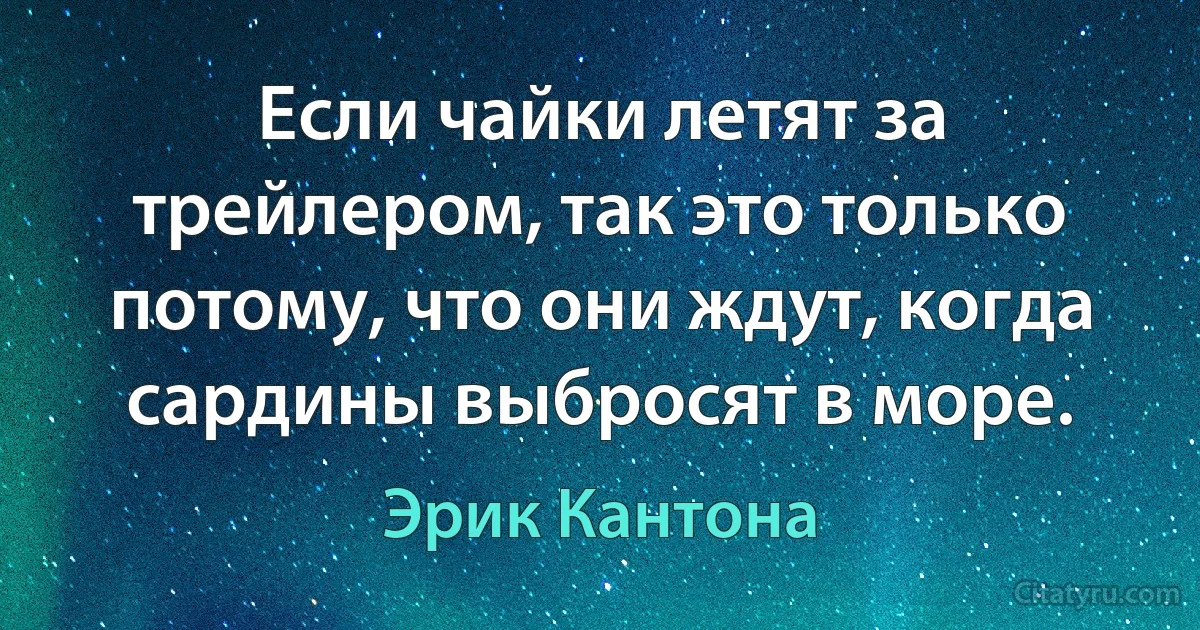 Если чайки летят за трейлером, так это только потому, что они ждут, когда сардины выбросят в море. (Эрик Кантона)