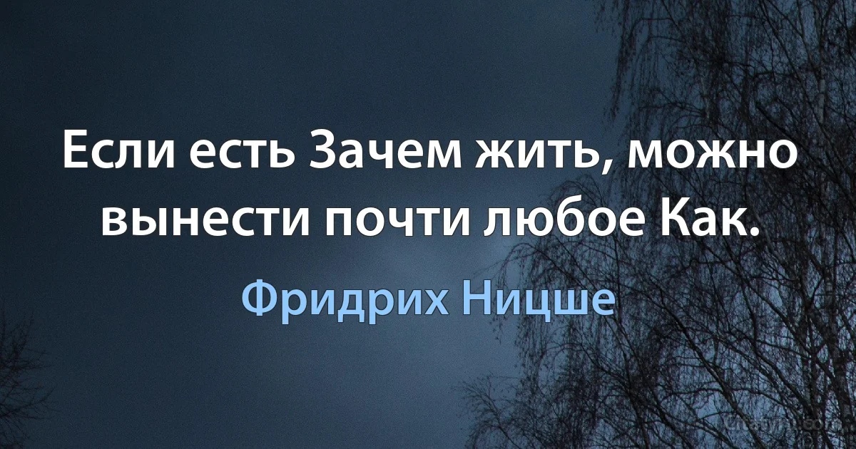 Если есть Зачем жить, можно вынести почти любое Как. (Фридрих Ницше)