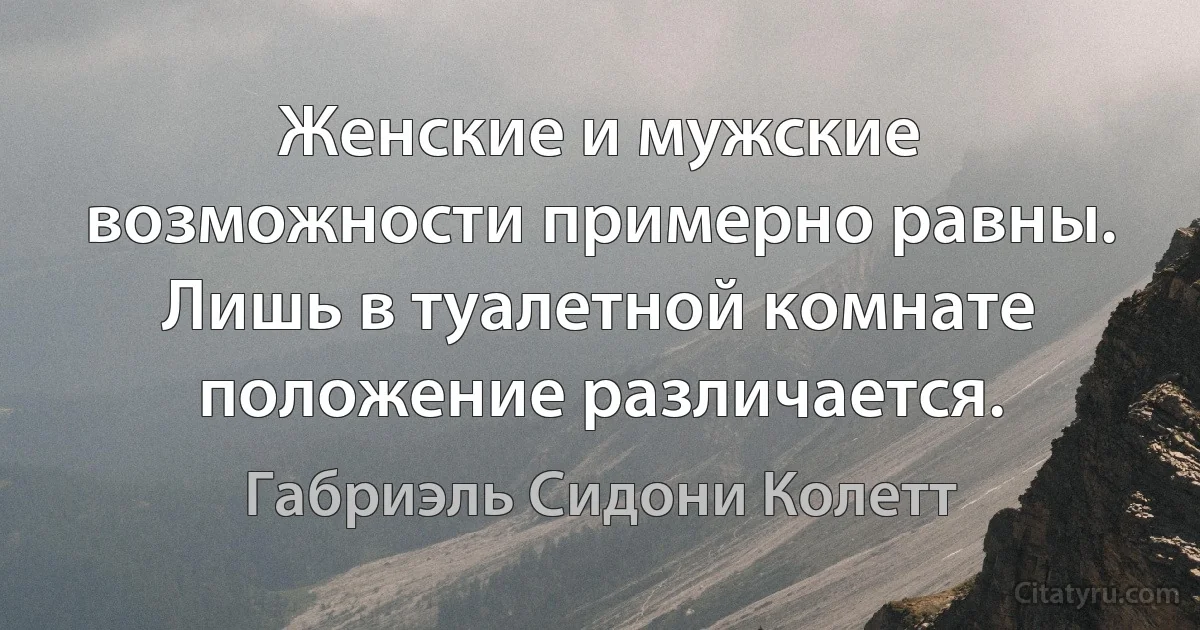 Женские и мужские возможности примерно равны. Лишь в туалетной комнате положение различается. (Габриэль Сидони Колетт)