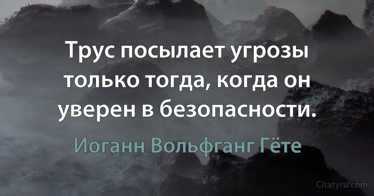 Трус посылает угрозы только тогда, когда он уверен в безопасности. (Иоганн Вольфганг Гёте)