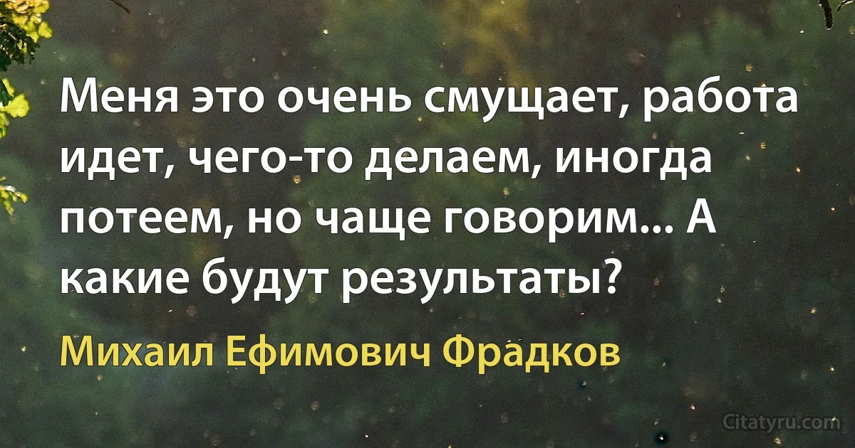 Меня это очень смущает, работа идет, чего-то делаем, иногда потеем, но чаще говорим... А какие будут результаты? (Михаил Ефимович Фрадков)