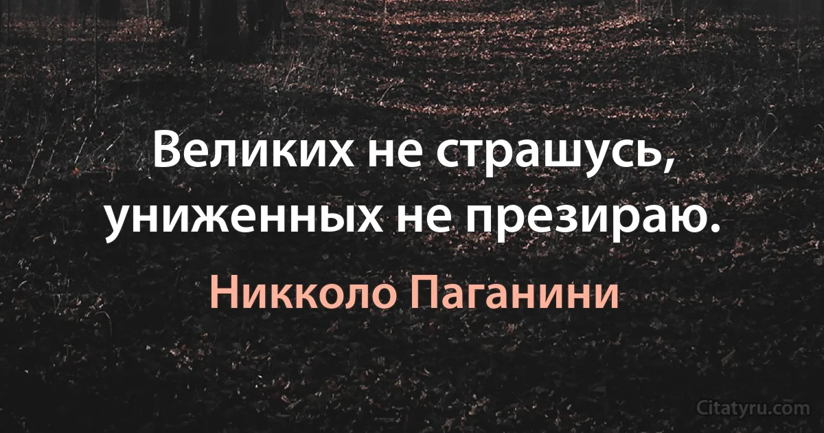 Великих не страшусь, униженных не презираю. (Никколо Паганини)