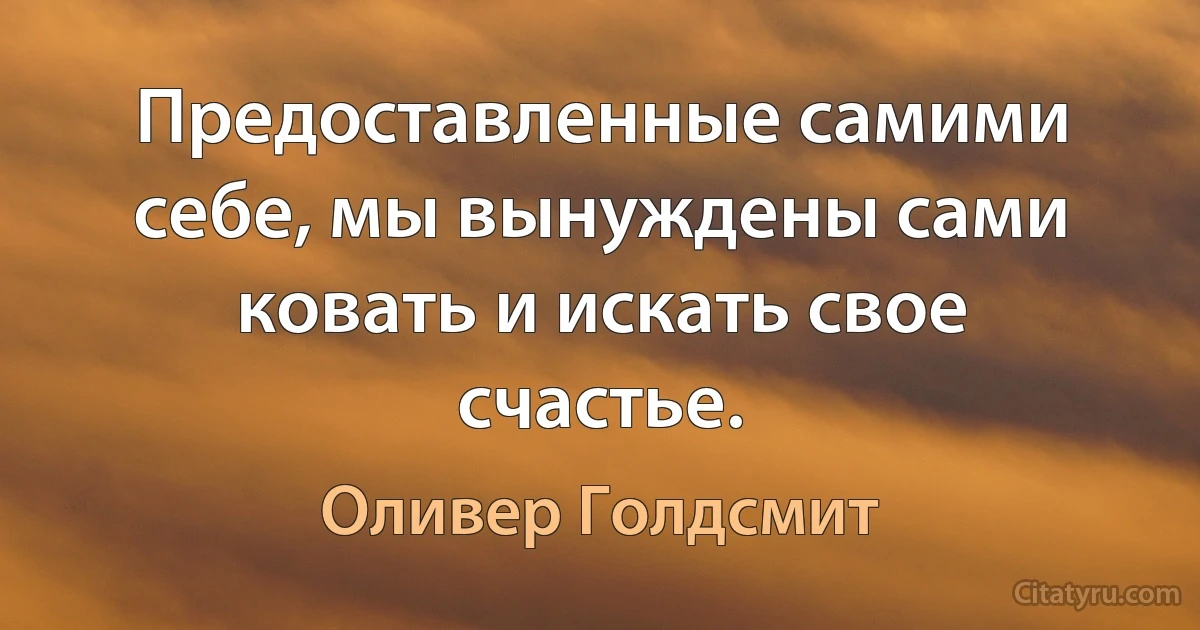 Предоставленные самими себе, мы вынуждены сами ковать и искать свое счастье. (Оливер Голдсмит)