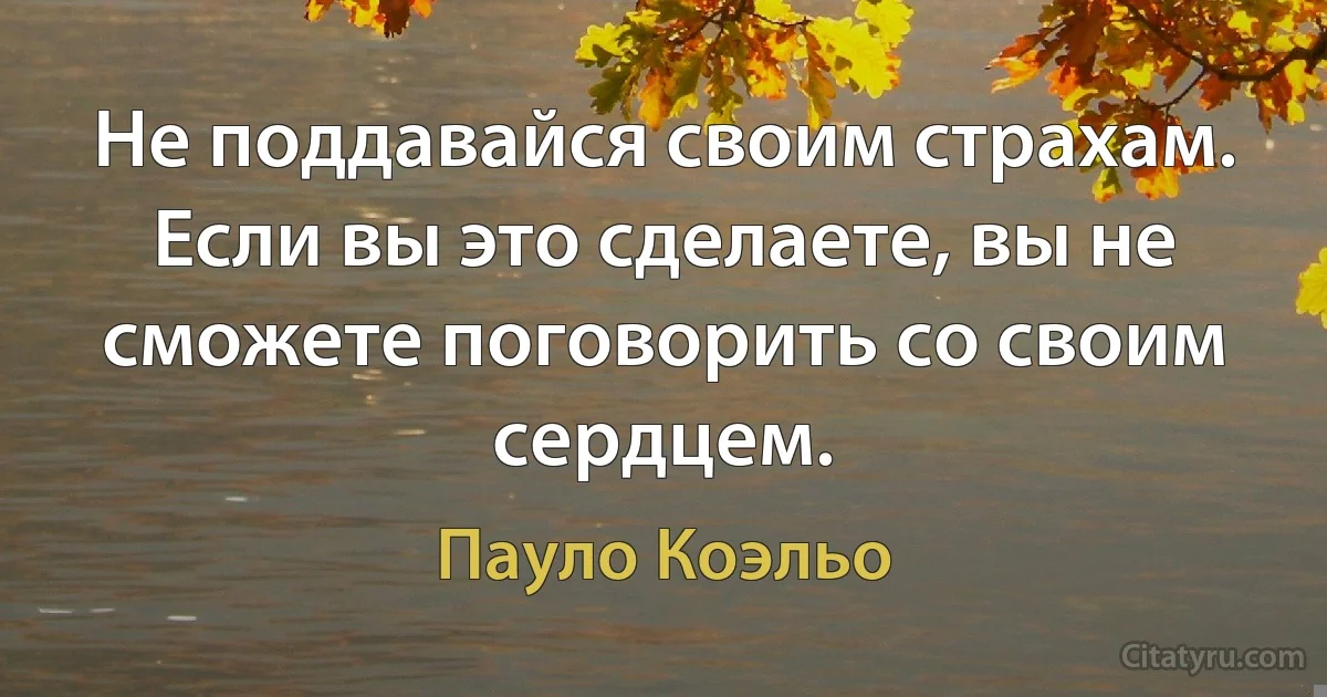 Не поддавайся своим страхам. Если вы это сделаете, вы не сможете поговорить со своим сердцем. (Пауло Коэльо)