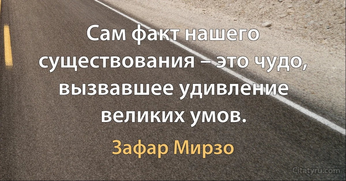 Сам факт нашего существования – это чудо, вызвавшее удивление великих умов. (Зафар Мирзо)