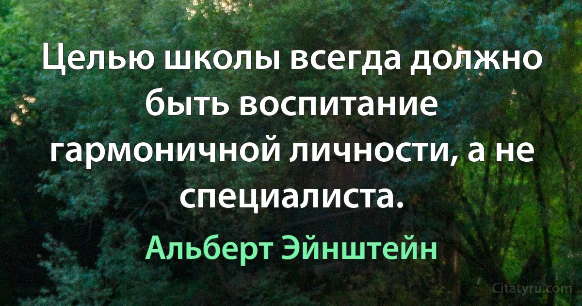 Целью школы всегда должно быть воспитание гармоничной личности, а не специалиста. (Альберт Эйнштейн)