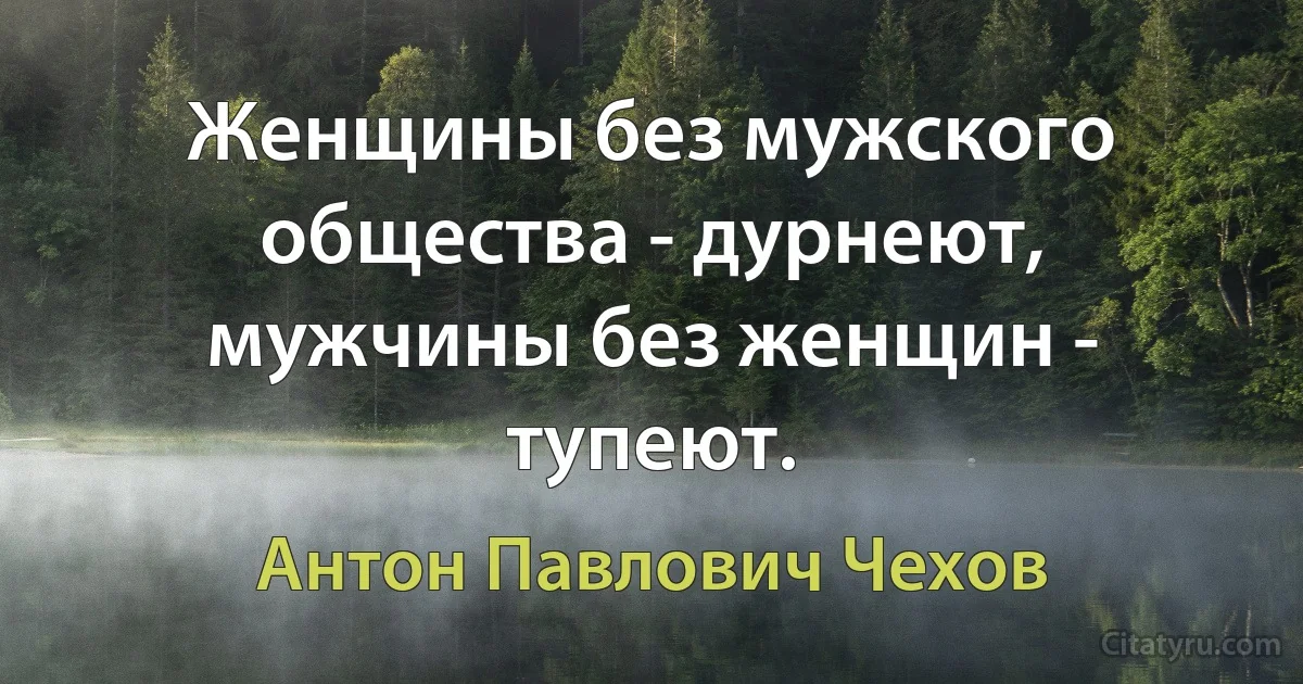 Женщины без мужского общества - дурнеют, мужчины без женщин - тупеют. (Антон Павлович Чехов)