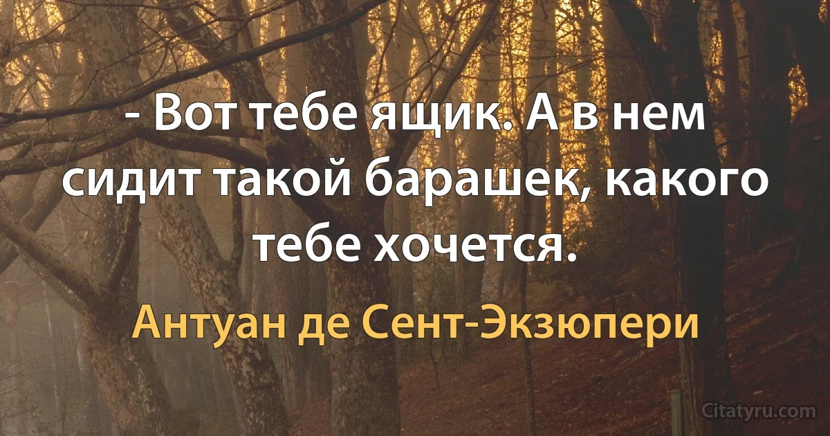 - Вот тебе ящик. А в нем сидит такой барашек, какого тебе хочется. (Антуан де Сент-Экзюпери)