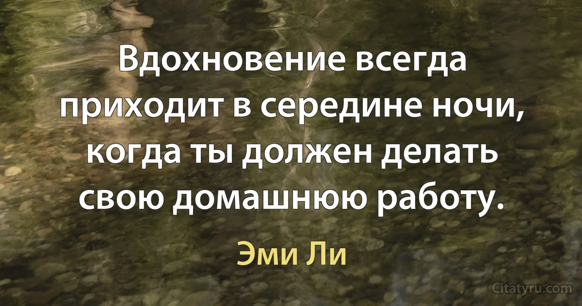 Вдохновение всегда приходит в середине ночи, когда ты должен делать свою домашнюю работу. (Эми Ли)