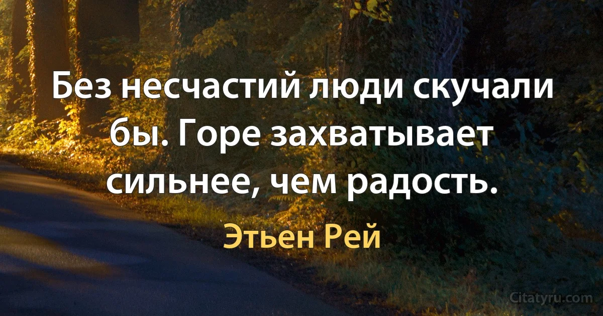 Без несчастий люди скучали бы. Горе захватывает сильнее, чем радость. (Этьен Рей)