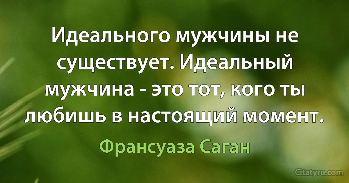 Идеального мужчины не существует. Идеальный мужчина - это тот, кого ты любишь в настоящий момент. (Франсуаза Саган)