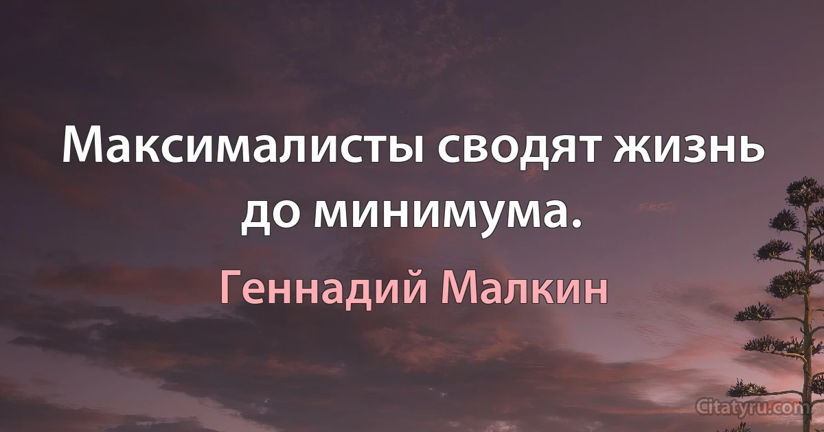 Максималисты сводят жизнь до минимума. (Геннадий Малкин)