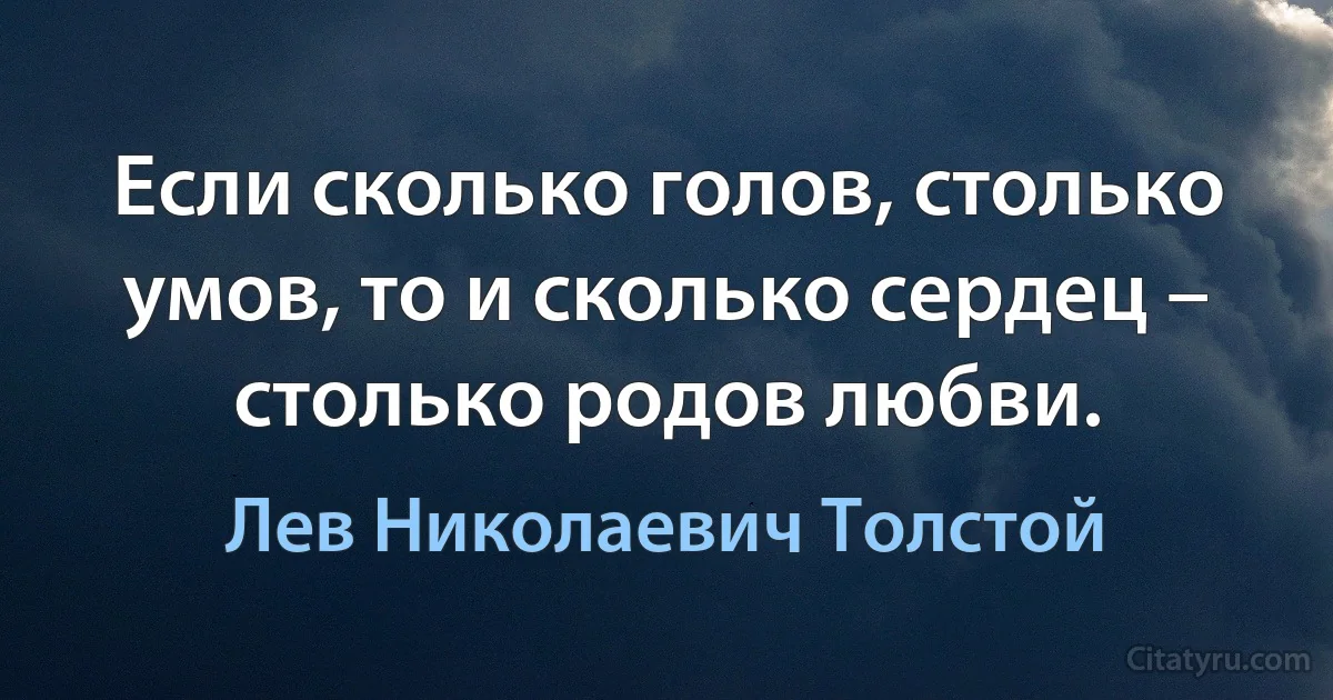 Если сколько голов, столько умов, то и сколько сердец – столько родов любви. (Лев Николаевич Толстой)