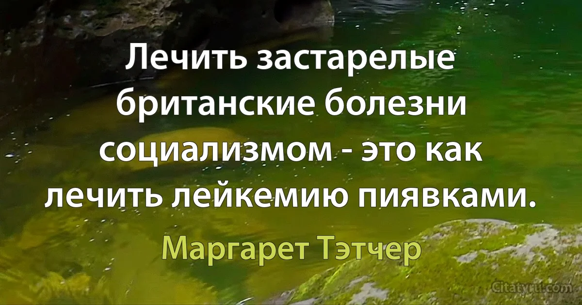 Лечить застарелые британские болезни социализмом - это как лечить лейкемию пиявками. (Маргарет Тэтчер)