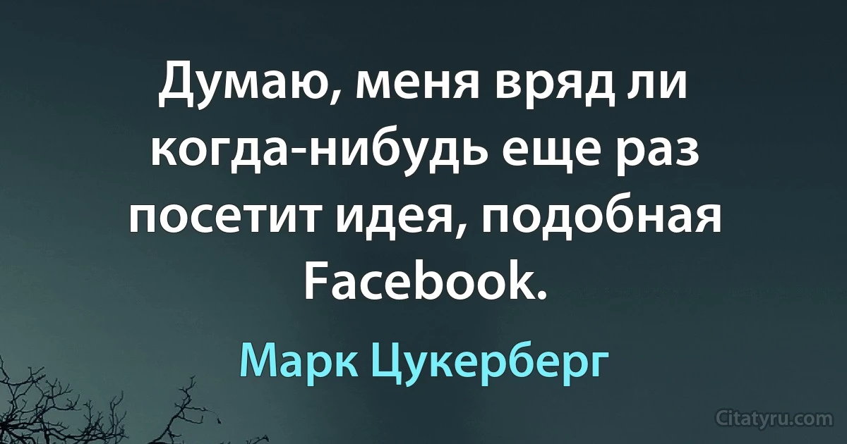 Думаю, меня вряд ли когда-нибудь еще раз посетит идея, подобная Facebook. (Марк Цукерберг)