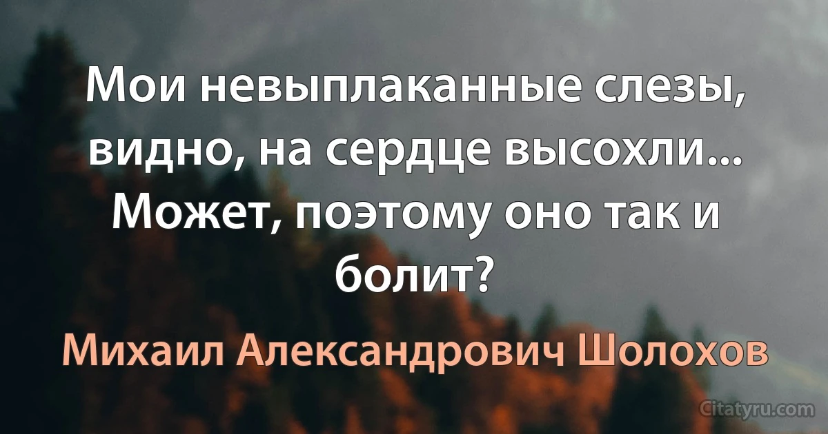 Мои невыплаканные слезы, видно, на сердце высохли...
Может, поэтому оно так и болит? (Михаил Александрович Шолохов)