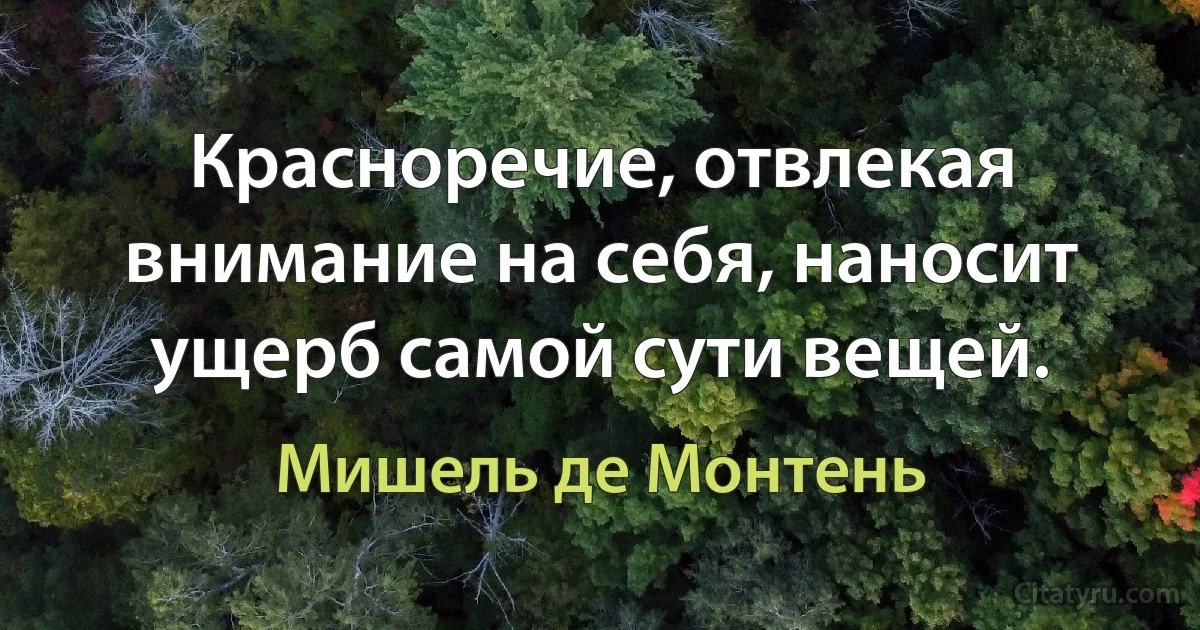 Красноречие, отвлекая внимание на себя, наносит ущерб самой сути вещей. (Мишель де Монтень)