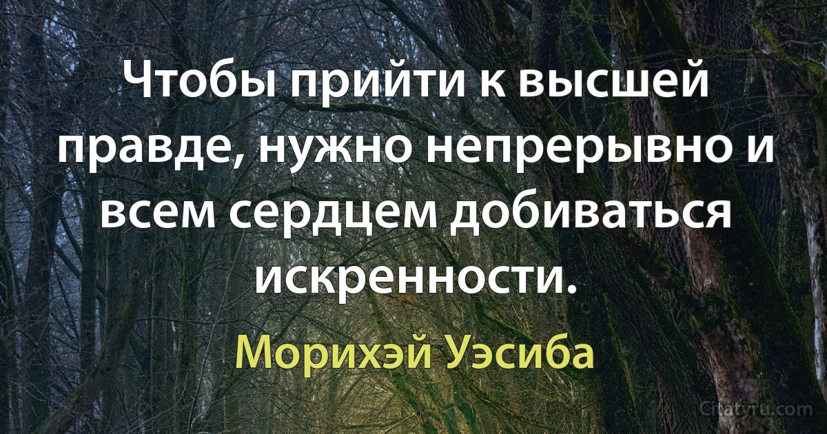 Чтобы прийти к высшей правде, нужно непрерывно и всем сердцем добиваться искренности. (Морихэй Уэсиба)