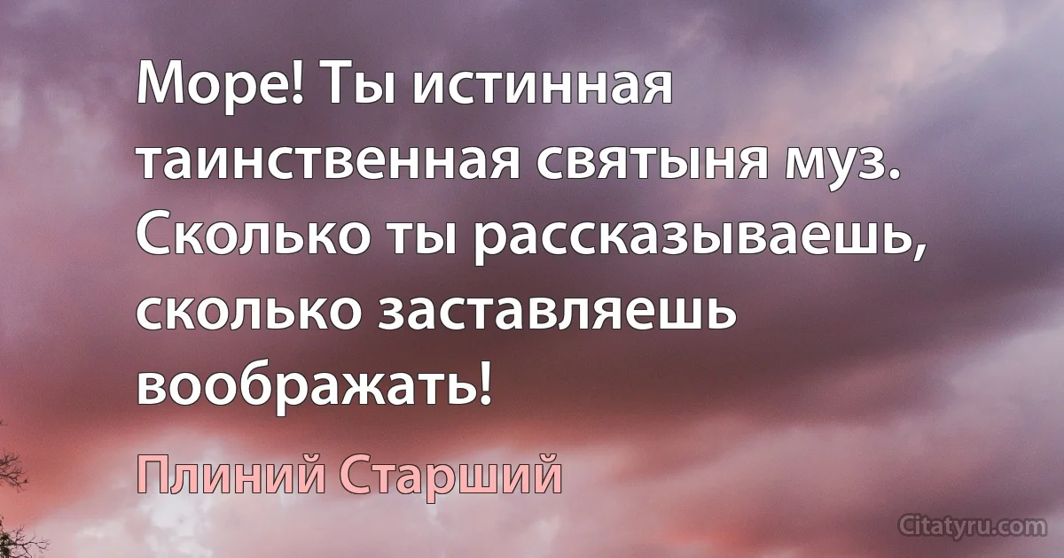 Море! Ты истинная таинственная святыня муз. Сколько ты рассказываешь, сколько заставляешь воображать! (Плиний Старший)