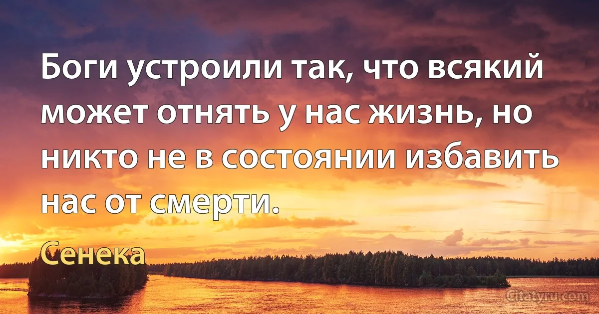 Боги устроили так, что всякий может отнять у нас жизнь, но никто не в состоянии избавить нас от смерти. (Сенека)