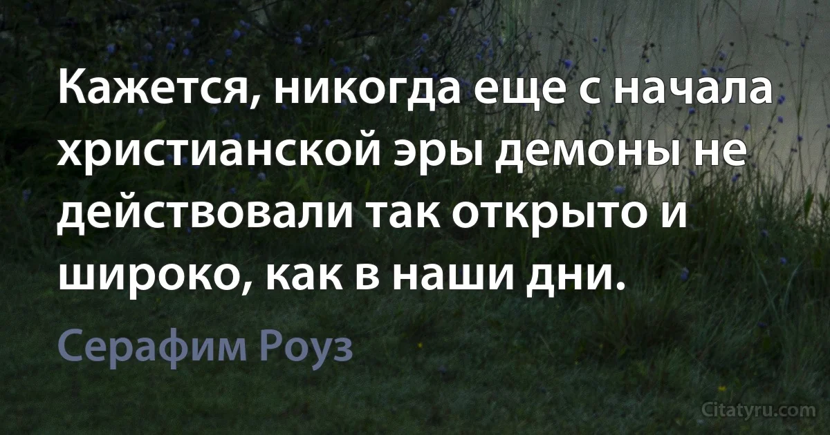 Кажется, никогда еще с начала христианской эры демоны не действовали так открыто и широко, как в наши дни. (Серафим Роуз)