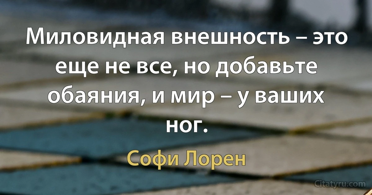 Миловидная внешность – это еще не все, но добавьте обаяния, и мир – у ваших ног. (Софи Лорен)