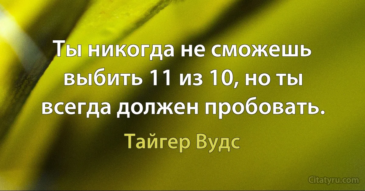 Ты никогда не сможешь выбить 11 из 10, но ты всегда должен пробовать. (Тайгер Вудс)