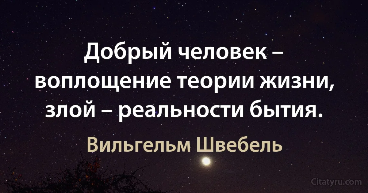 Добрый человек – воплощение теории жизни, злой – реальности бытия. (Вильгельм Швебель)