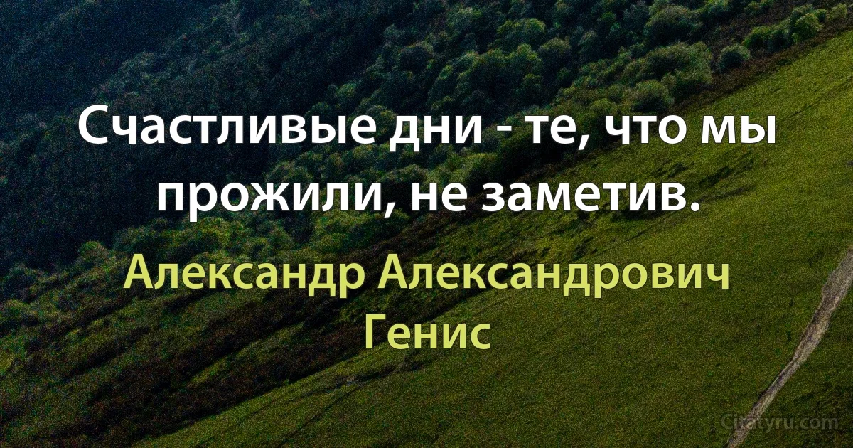 Счастливые дни - те, что мы прожили, не заметив. (Александр Александрович Генис)