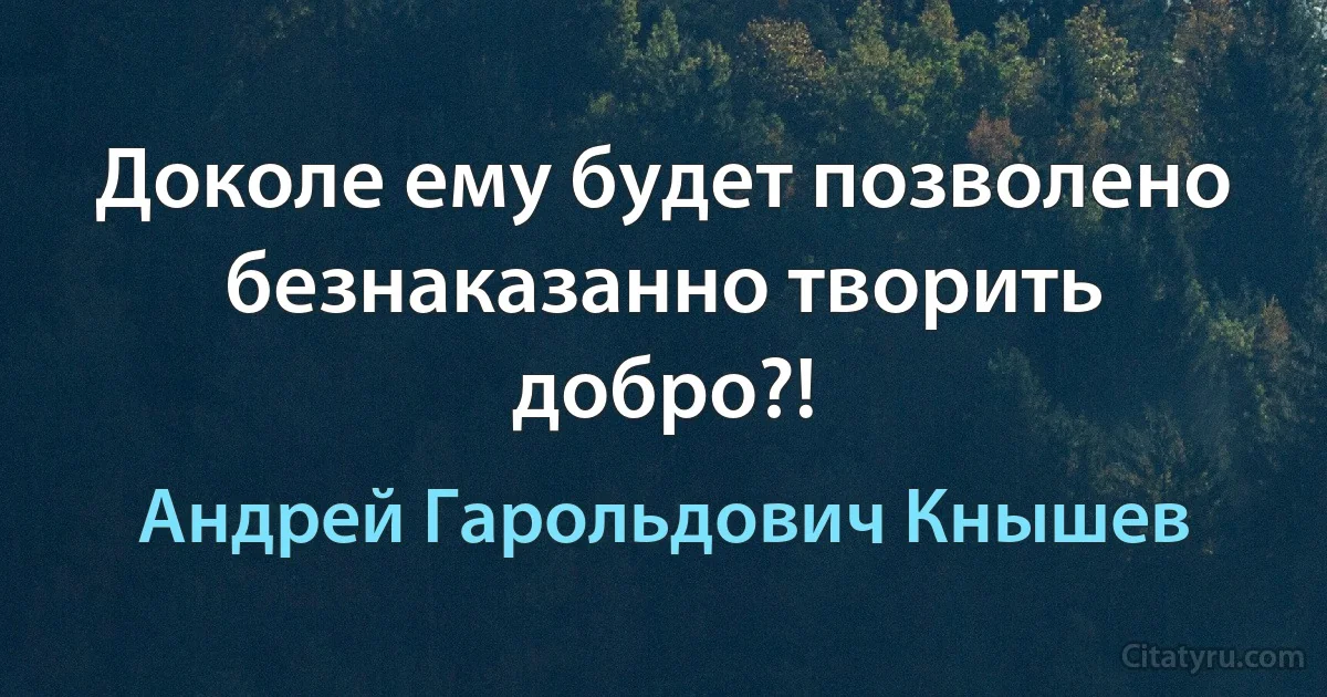 Доколе ему будет позволено безнаказанно творить добро?! (Андрей Гарольдович Кнышев)