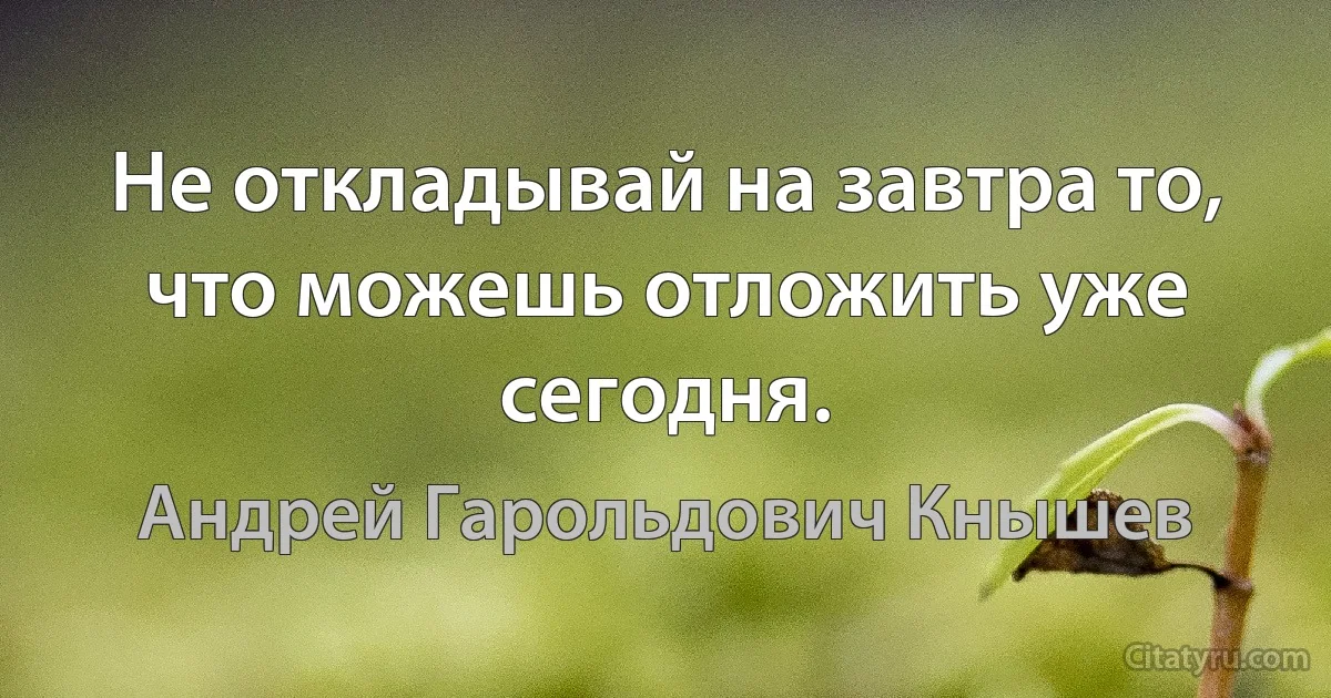 Не откладывай на завтра то, что можешь отложить уже сегодня. (Андрей Гарольдович Кнышев)