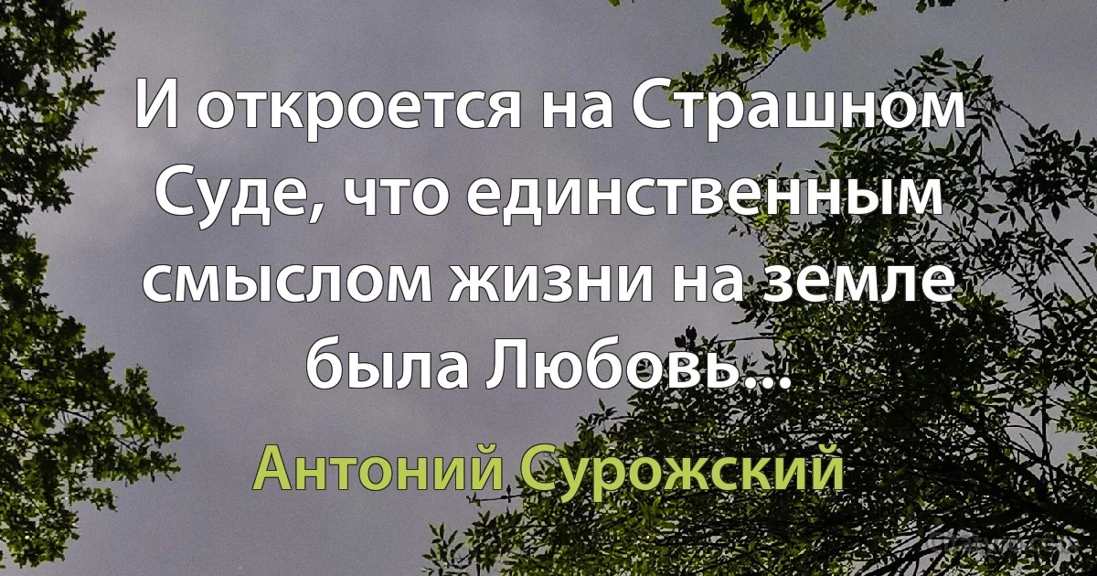 И откроется на Страшном Суде, что единственным смыслом жизни на земле была Любовь... (Антоний Сурожский)