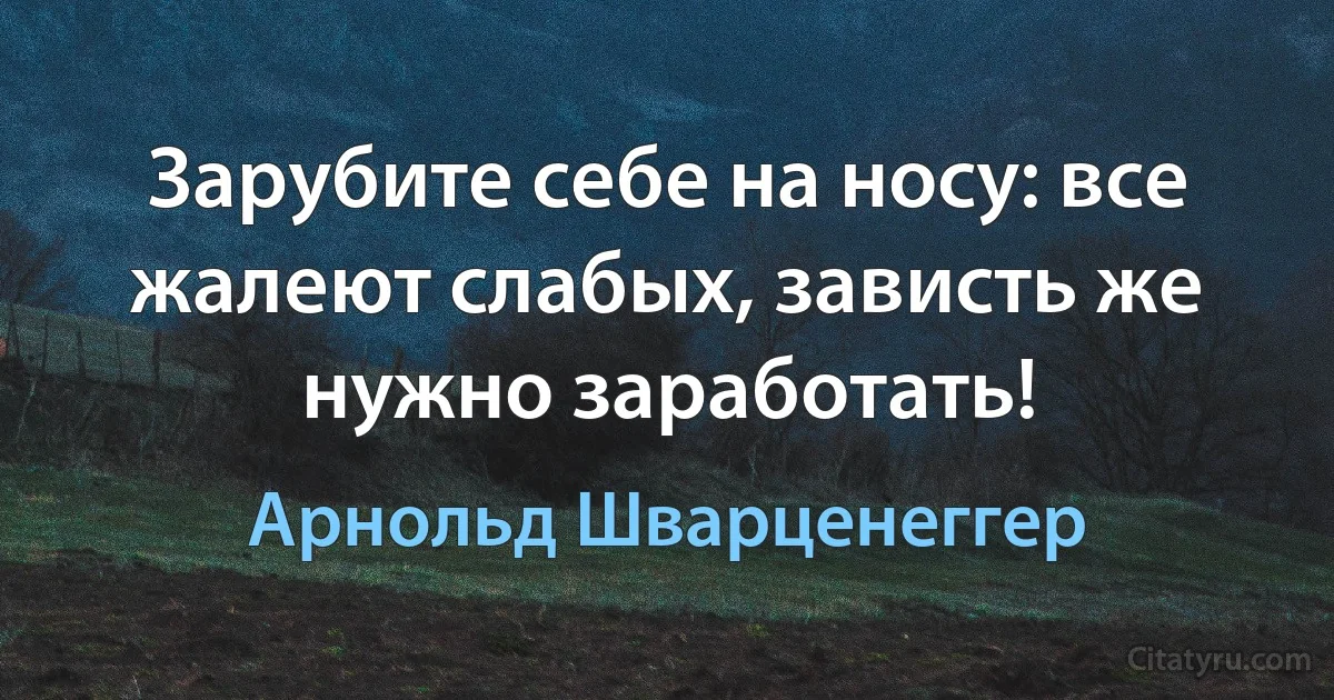 Зарубите себе на носу: все жалеют слабых, зависть же нужно заработать! (Арнольд Шварценеггер)