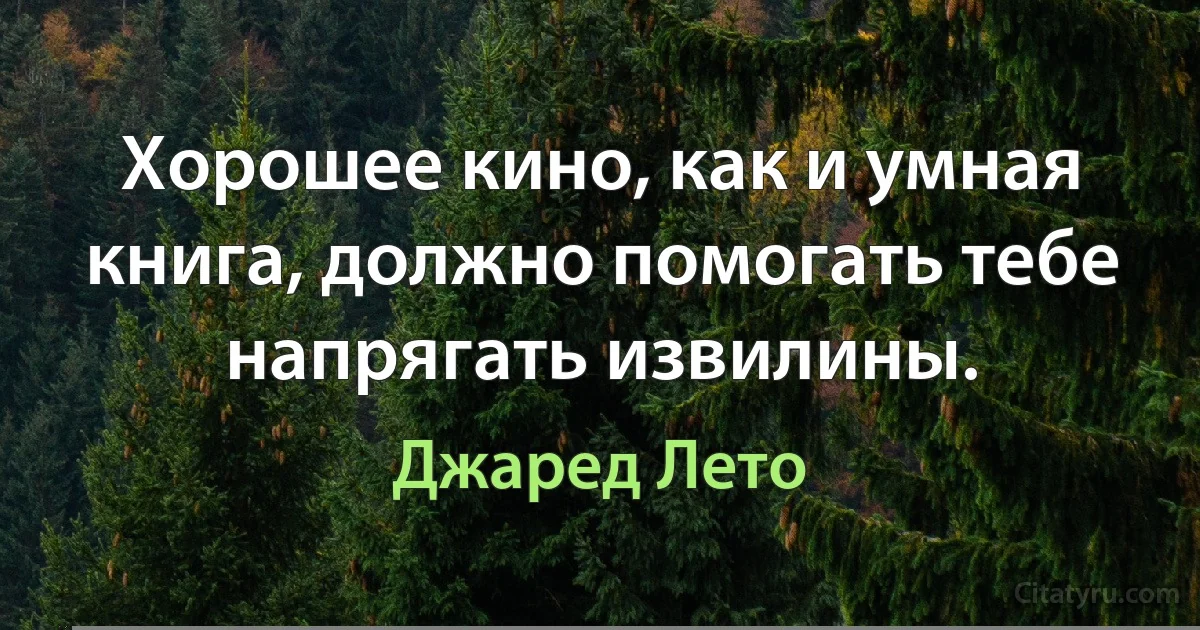 Хорошее кино, как и умная книга, должно помогать тебе напрягать извилины. (Джаред Лето)