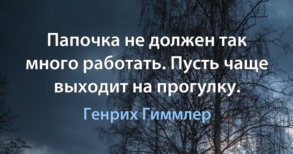 Папочка не должен так много работать. Пусть чаще выходит на прогулку. (Генрих Гиммлер)