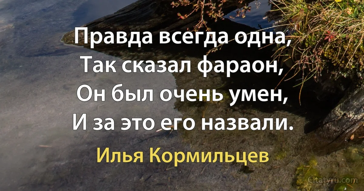 Правда всегда одна,
Так сказал фараон,
Он был очень умен,
И за это его назвали. (Илья Кормильцев)