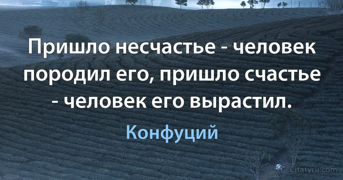 Пришло несчастье - человек породил его, пришло счастье - человек его вырастил. (Конфуций)