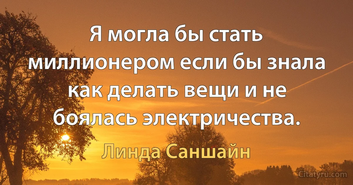 Я могла бы стать миллионером если бы знала как делать вещи и не боялась электричества. (Линда Саншайн)