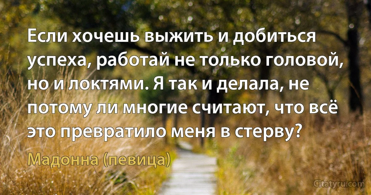 Если хочешь выжить и добиться успеха, работай не только головой, но и локтями. Я так и делала, не потому ли многие считают, что всё это превратило меня в стерву? (Мадонна (певица))