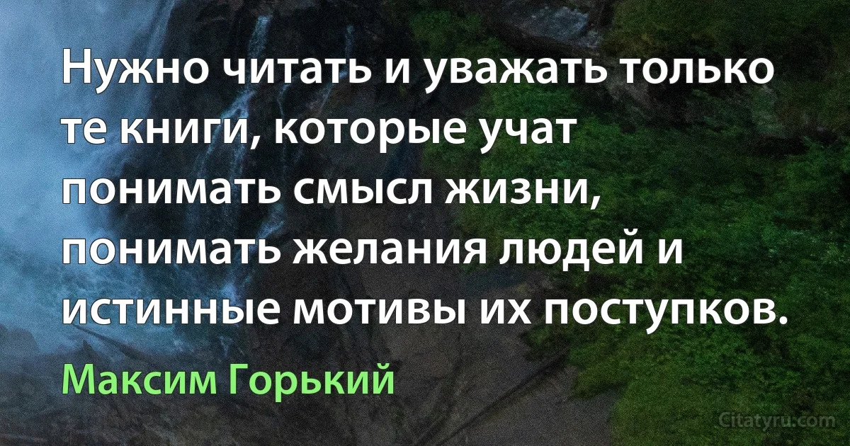 Нужно читать и уважать только те книги, которые учат понимать смысл жизни, понимать желания людей и истинные мотивы их поступков. (Максим Горький)