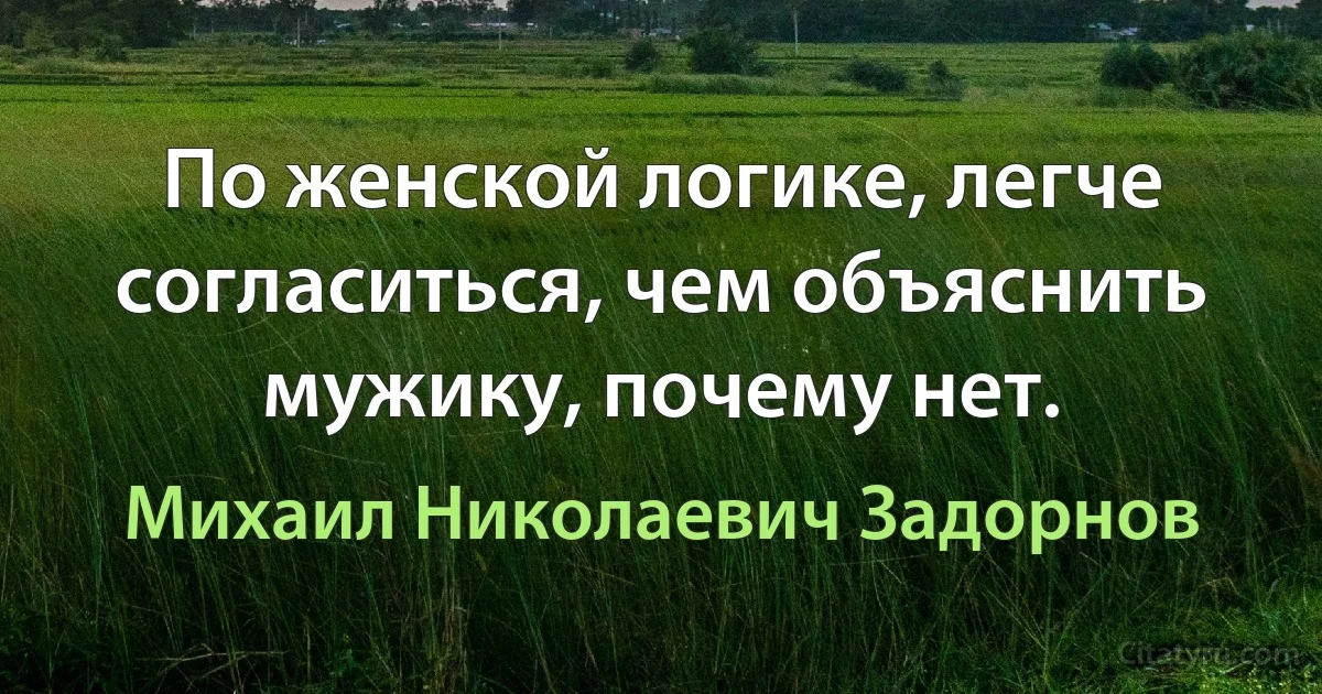 По женской логике, легче согласиться, чем объяснить мужику, почему нет. (Михаил Николаевич Задорнов)