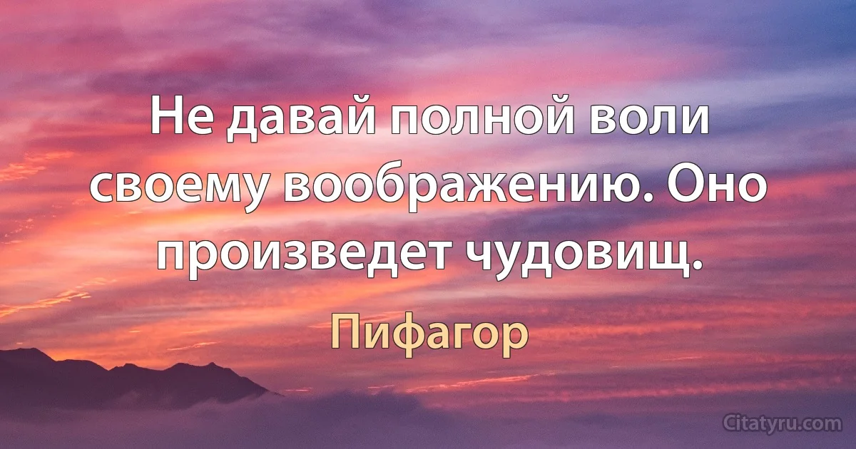 Не давай полной воли своему воображению. Оно произведет чудовищ. (Пифагор)