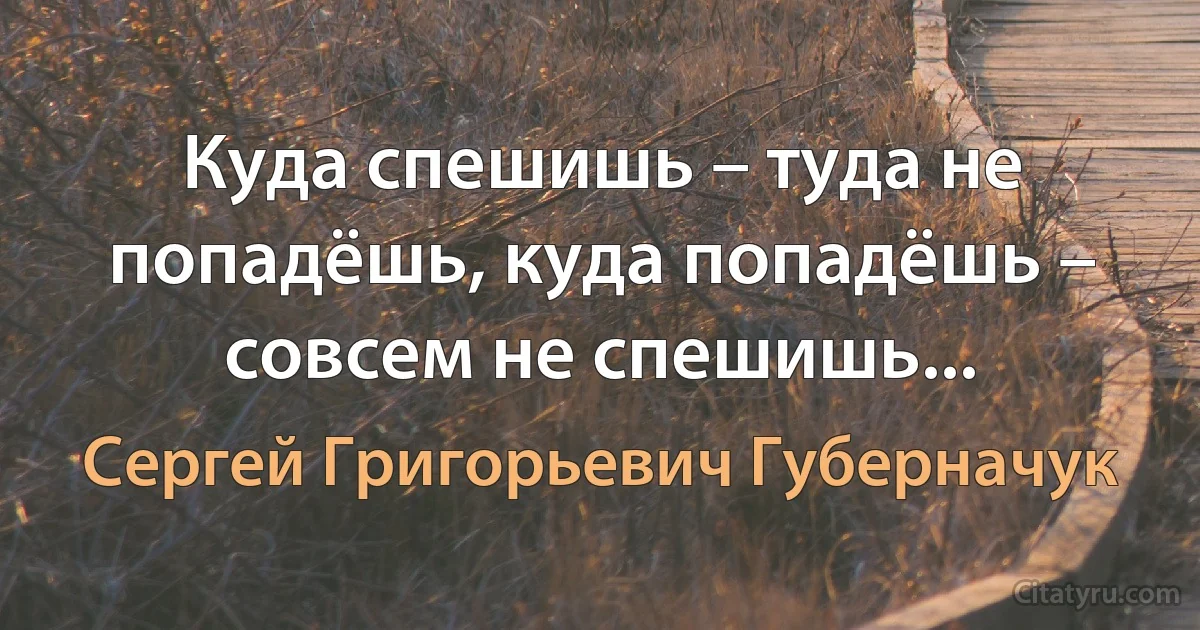 Куда спешишь – туда не попадёшь, куда попадёшь – совсем не спешишь... (Сергей Григорьевич Губерначук)