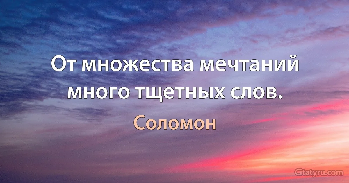 От множества мечтаний много тщетных слов. (Соломон)