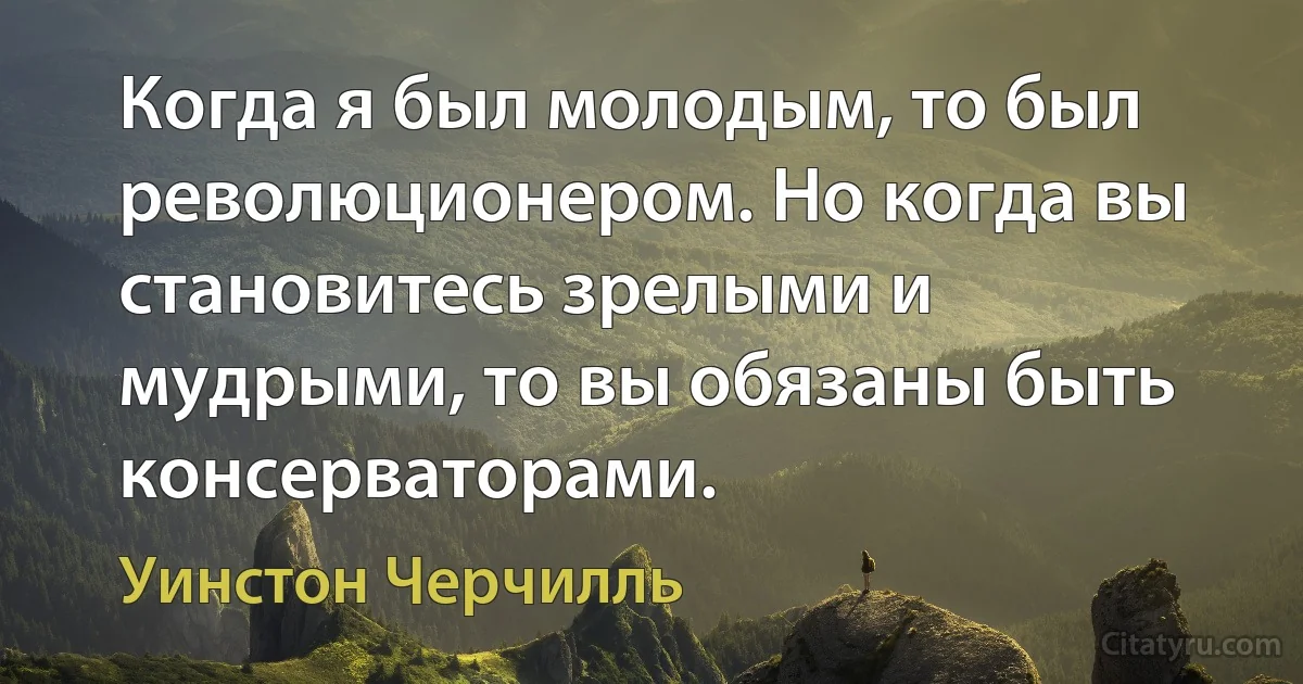 Когда я был молодым, то был революционером. Но когда вы становитесь зрелыми и мудрыми, то вы обязаны быть консерваторами. (Уинстон Черчилль)