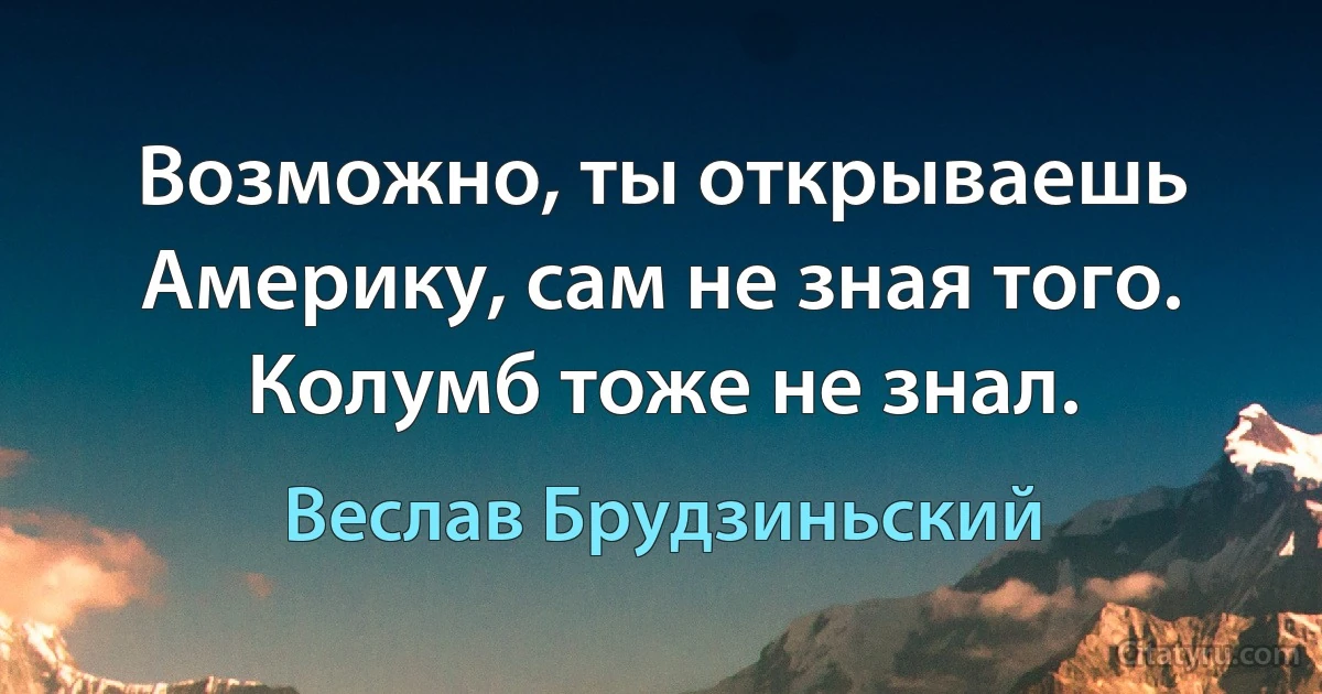 Возможно, ты открываешь Америку, сам не зная того. Колумб тоже не знал. (Веслав Брудзиньский)