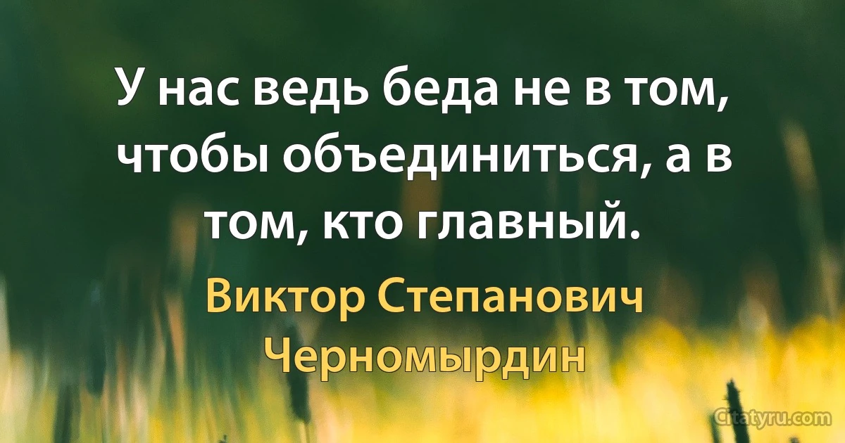 У нас ведь беда не в том, чтобы объединиться, а в том, кто главный. (Виктор Степанович Черномырдин)